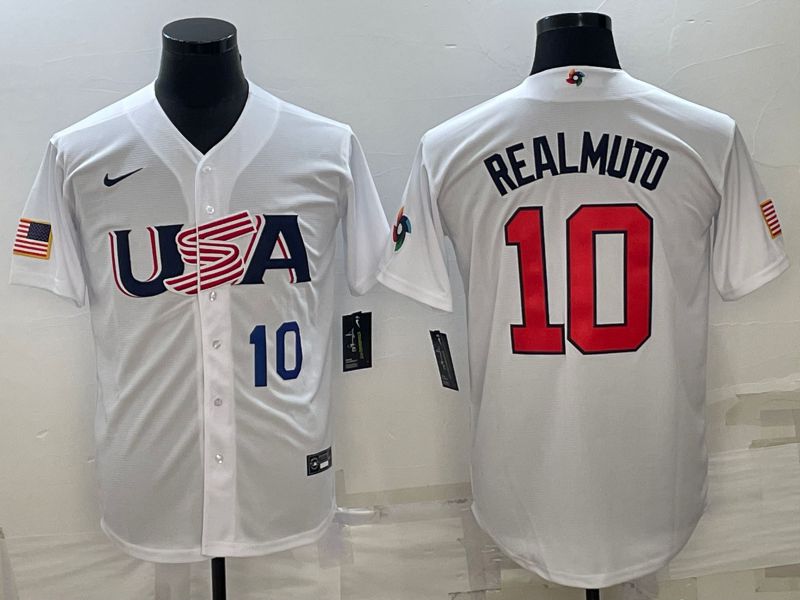 Men 2023 World Cub USA #10 Realmuto White Nike MLB Jersey->more jerseys->MLB Jersey